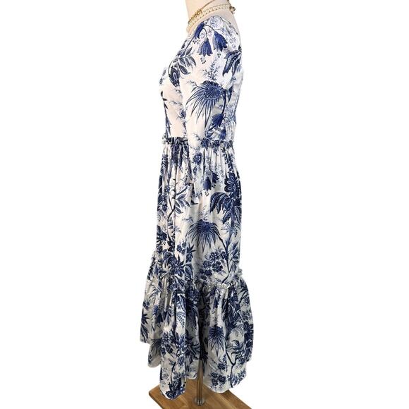 Cara Cara Blue Hill Dress jacobean toile navy blue white Size 4 - Picture 10 of 16